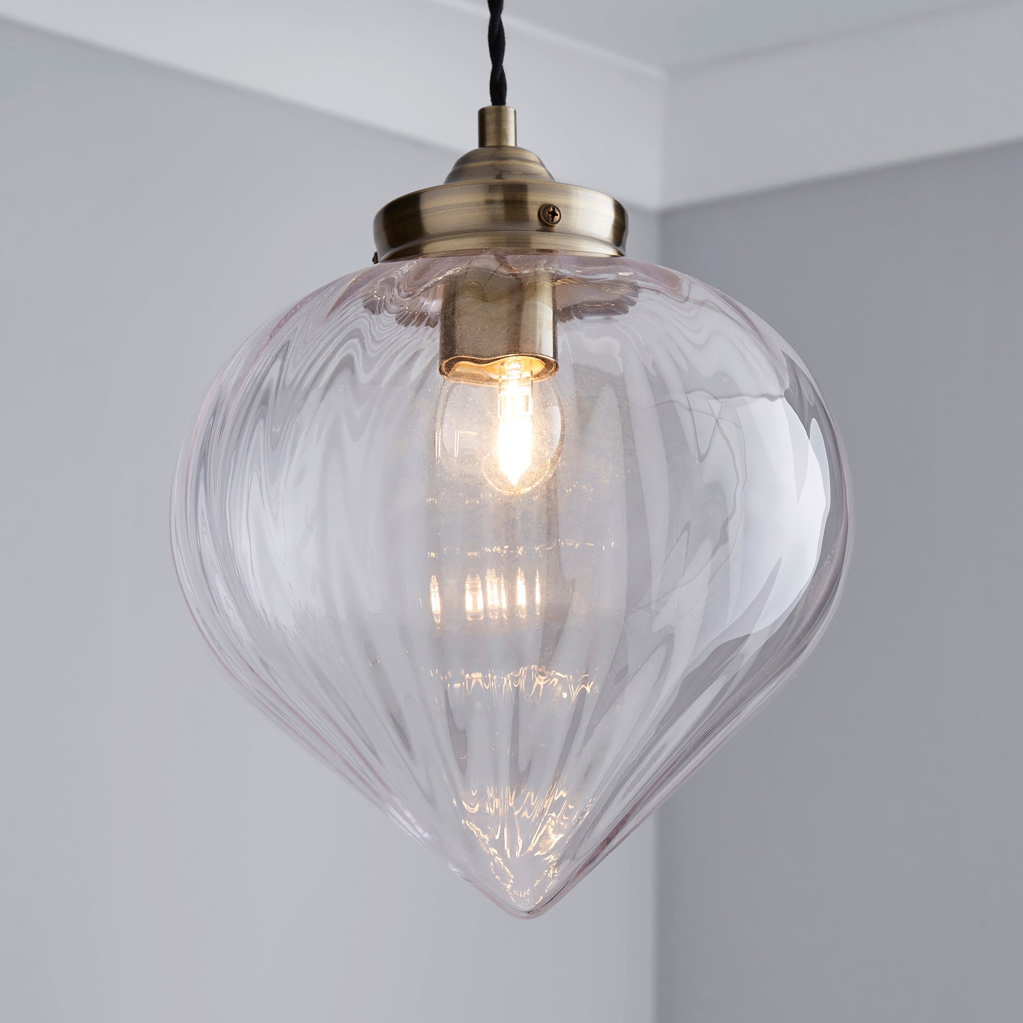 Rio Voyager 1 Light Pendant Ribbed Glass Ceiling Fitting Antique Brass