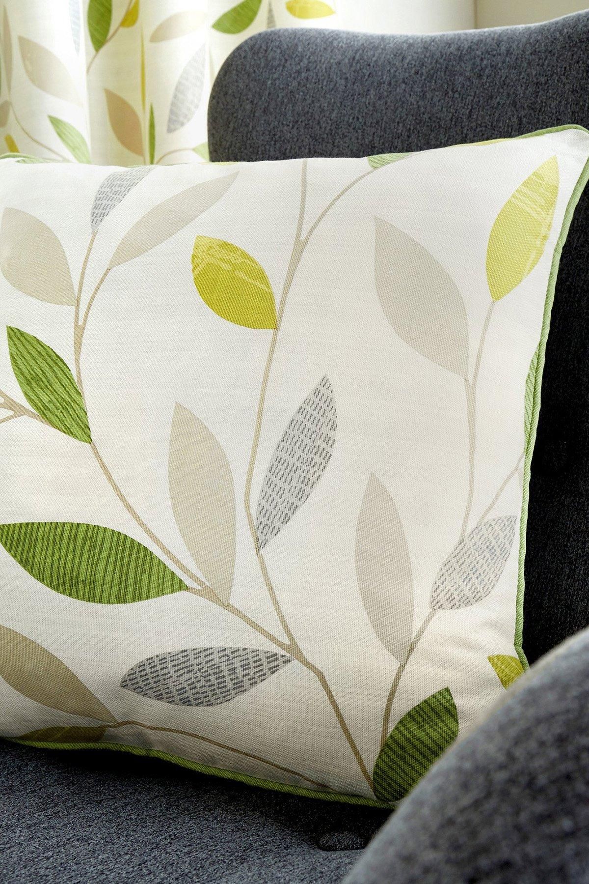 Fusion 'Beechwood' Classic Leaf Trail Print 100% Cotton Filled Cushion in Green