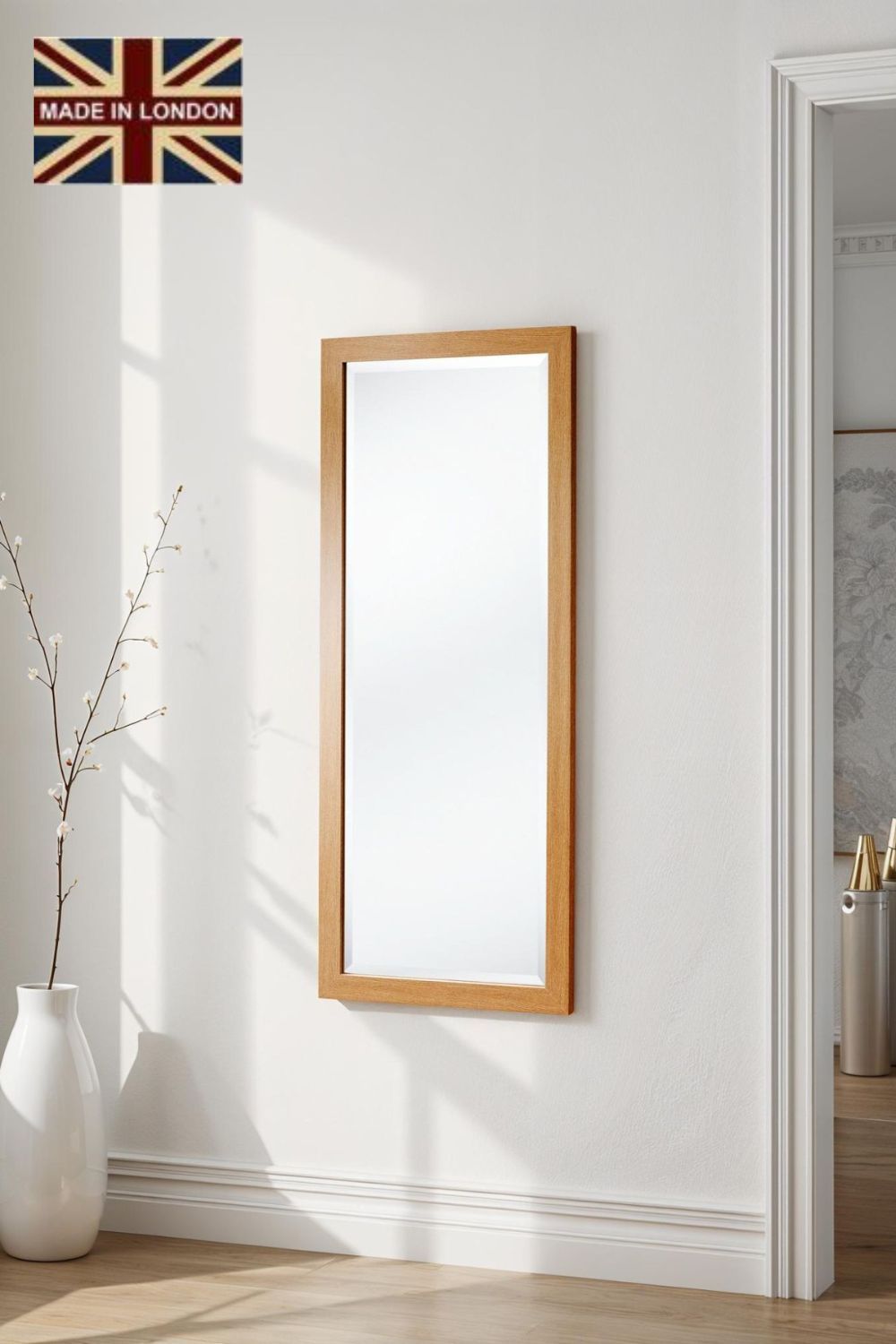Yearn Mirrors Oak Effect Slim Framed Bevelled Mirror in Light Oak
