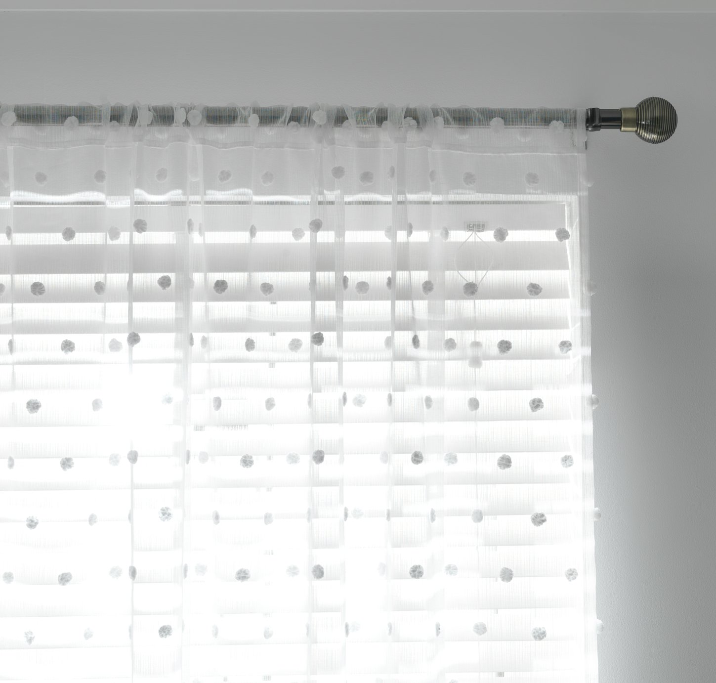 Habitat Pom Pom  Sheer Voile Curtain Panel - White