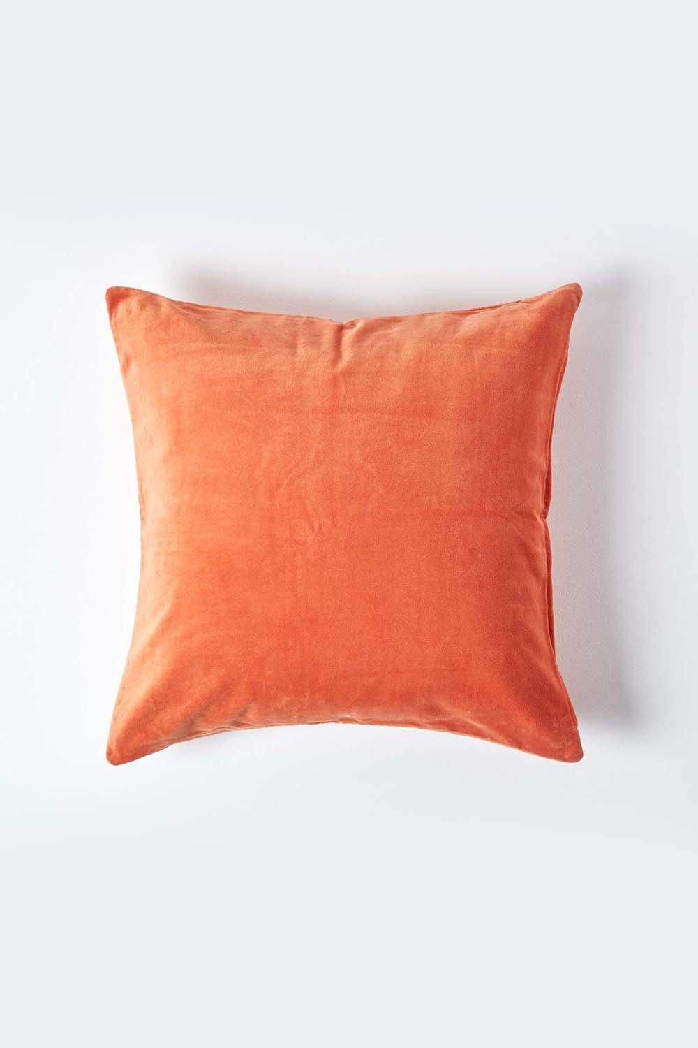 Homescapes Velvet Cushion Cover 100% Cotton, Soft & Machine Washable in Burnt Orange