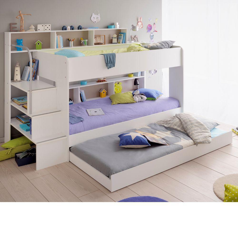 Bibop White Wooden Bunk Bed with Underbed Trundle Frame Only - EU Single