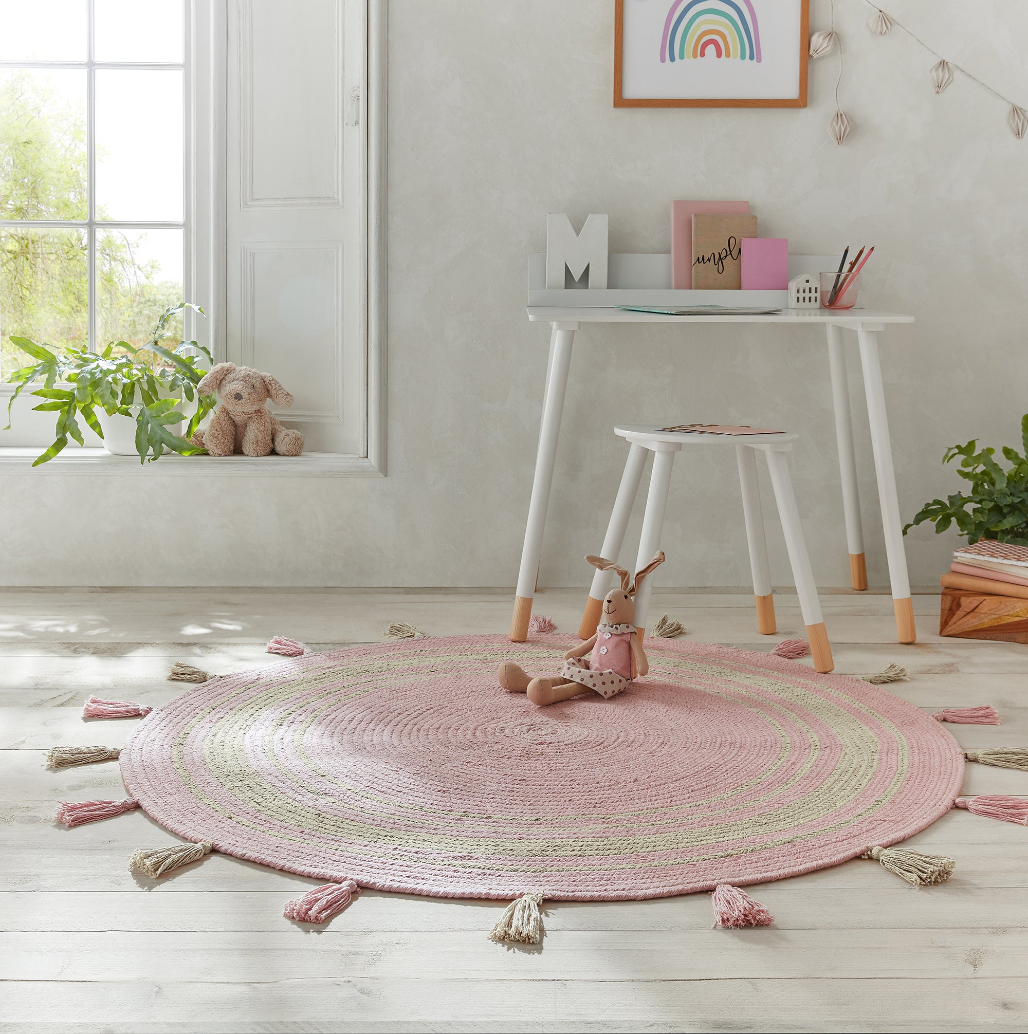 Cotton Tassel Circle Rug Cotton Tassel Pink