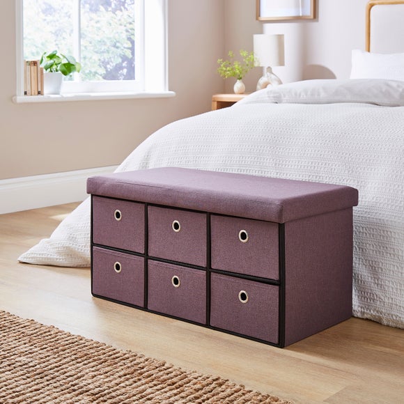 6 Drawer Faux Linen Foldable Ottoman