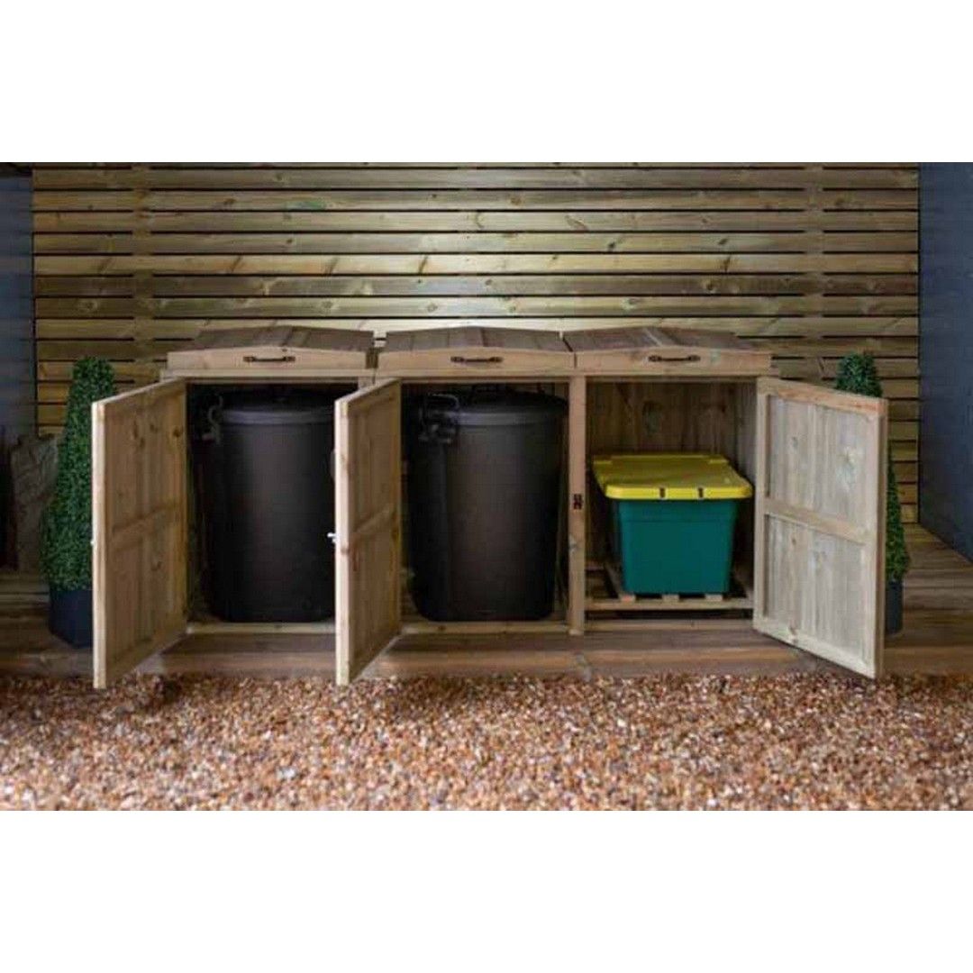 Buttercup Farm Paythorne Dustbin Store Triple - Timber - L64 x W180.5 x H88 cm in Brown 5