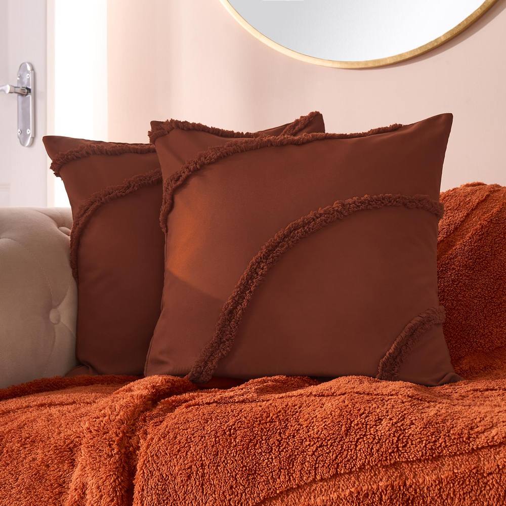 OHS 2 x Tufted Contour Cushion Cover Luxury Modern in Burnt Orange