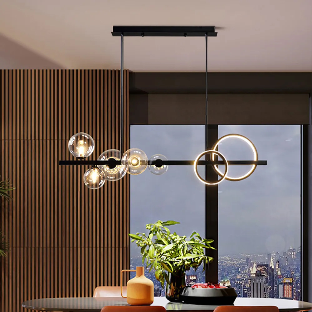Minimalist 5-Light Glass Globe Shade Sputnik Kitchen Island Light Globe Light in Black