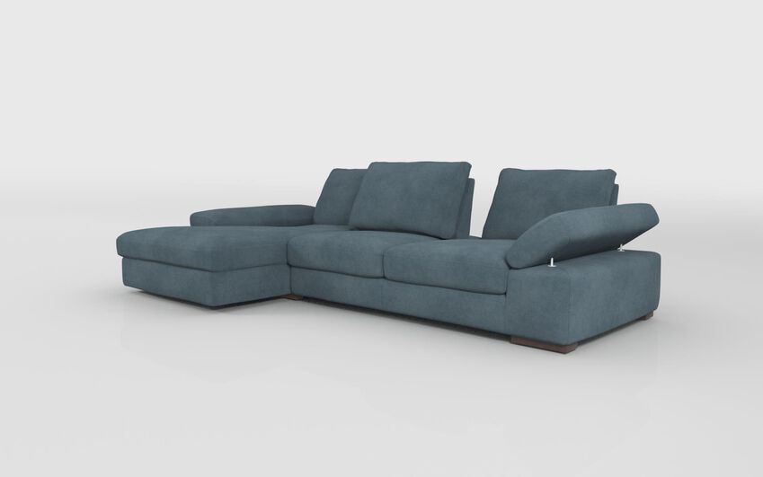 Blue Fabric Savazza 4 Seater Sofa with Adjustable Back Rest Left Hand Facing Lounger