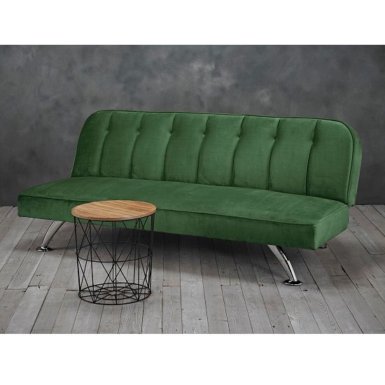 Wingert Velvet Sofa Bed In Green With Silver Finished Legs
