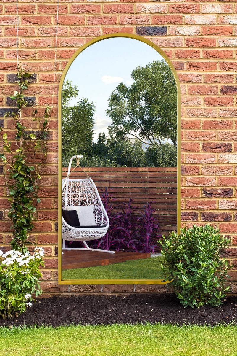 MirrorOutlet Gold Metal Framed Arched Garden Wall Mirror 63" X 31" (160CM X 80CM)