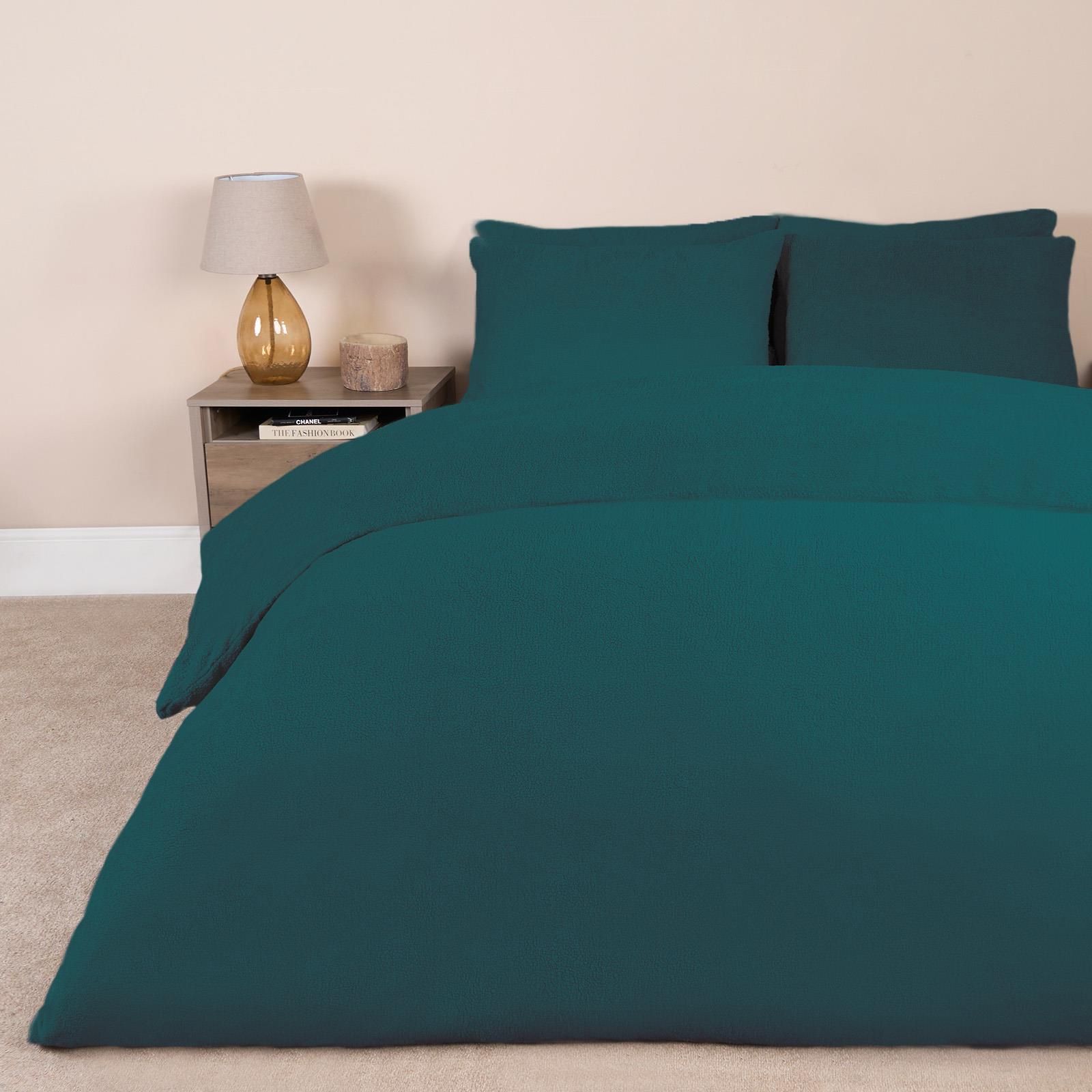 OHS Thermal Soft Teddy Fleece Duvet Cover Bedding Set in Teal