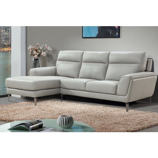 Vitalia Corner Left Handed Leather Sofa Bed In Light Grey