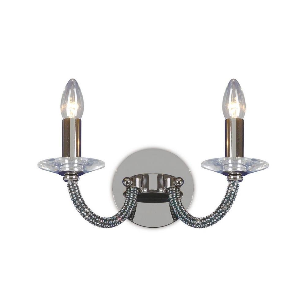 Netlighting Elena Wall Lamp Switched 2 Candle Light Black Chrome Crystal