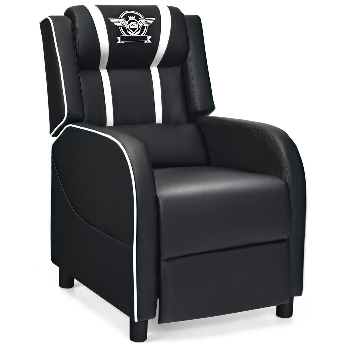 Costway Gaming Recliner Chair PU Leather Single Recliner Sofa Adjustable w/ Footrest in White