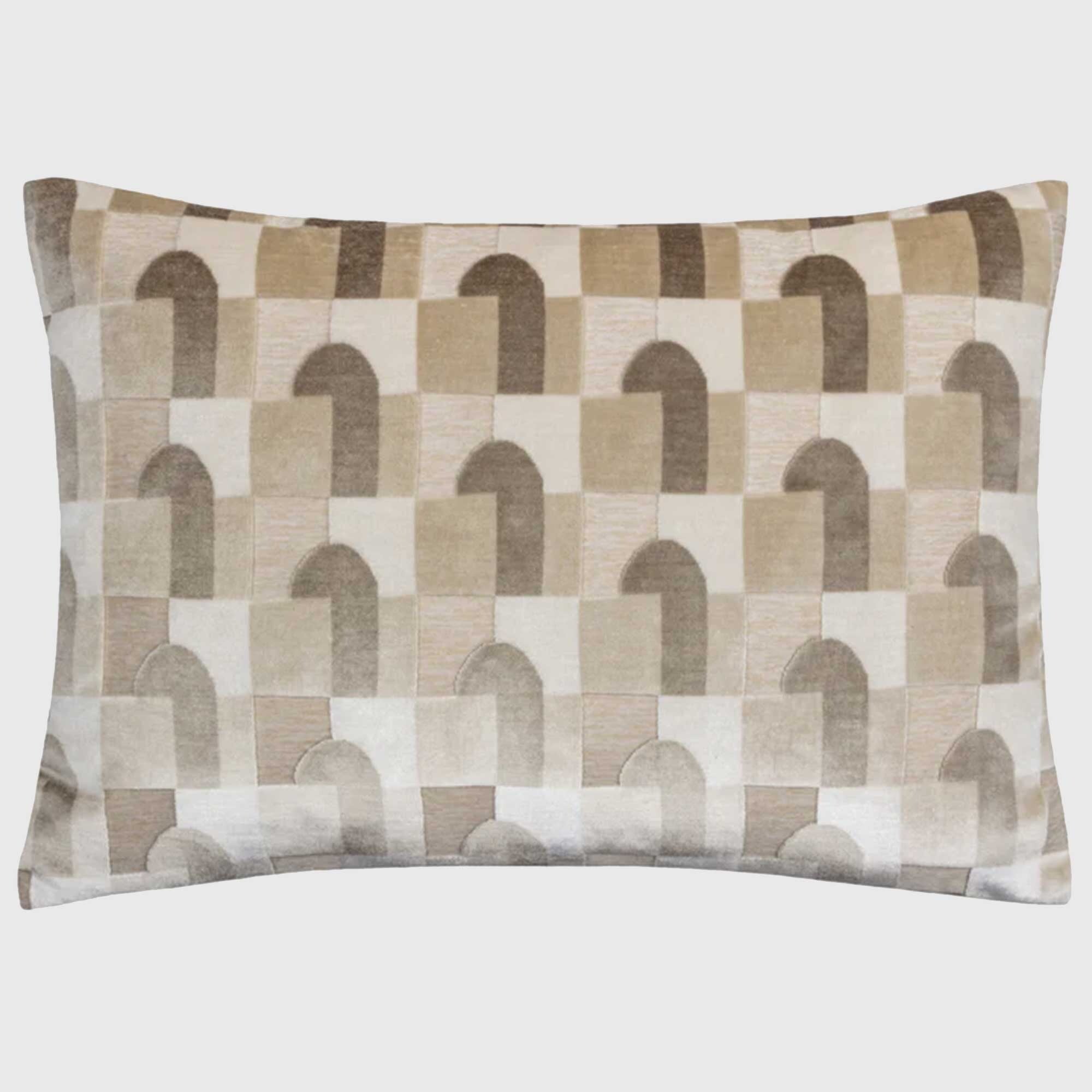 GEOMETRIC VELVET CUSHION, Square, Neutral Polyester | Barker & Stonehouse