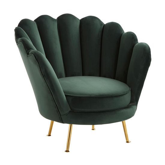 Ovaley Scalloped Plush Velvet Accent Chair In Deep Green