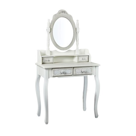 Brittany Dressing Table In White And Grey With Mirror