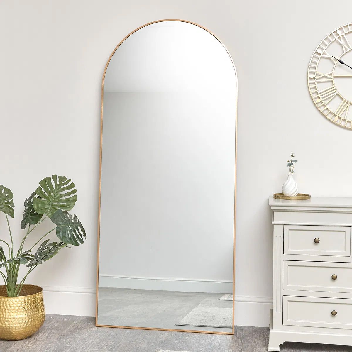 Melody Maison Large Antique Gold Arched Wall / Leaner Mirror - 180cm X 80cm in Metallic Gold