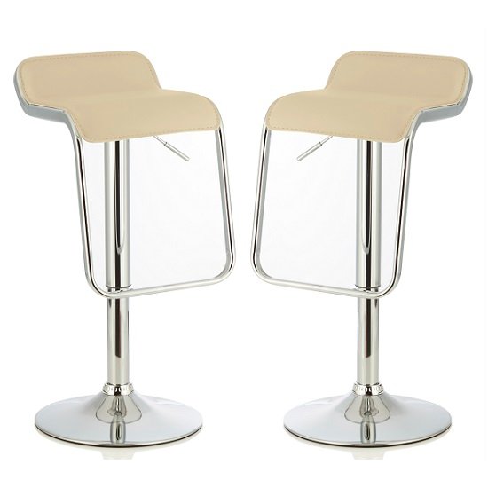 Mestler Modern Bar Stool In Cream Faux Leather In A Pair