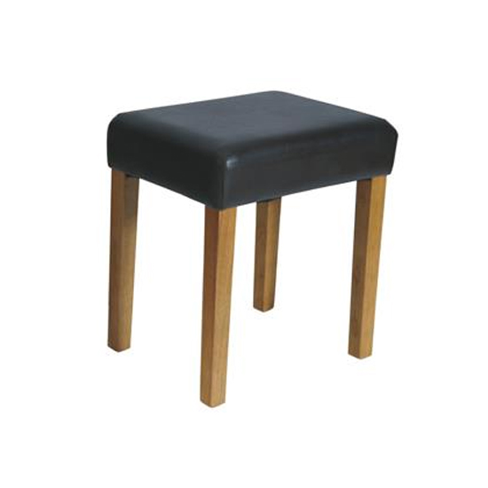 Milano Faux Leather Stool In Black With Stained Wooden Legs