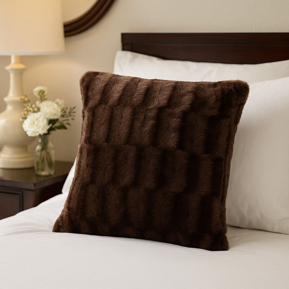 Voltico Arctic Plush Filled Cushion 45 × 45 cm - Cream / Chocolate