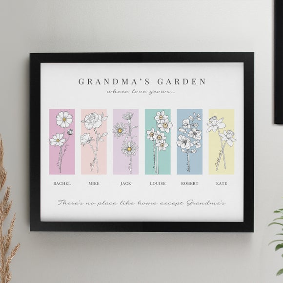 Personalised Birth Flower Family of 6 Framed Print