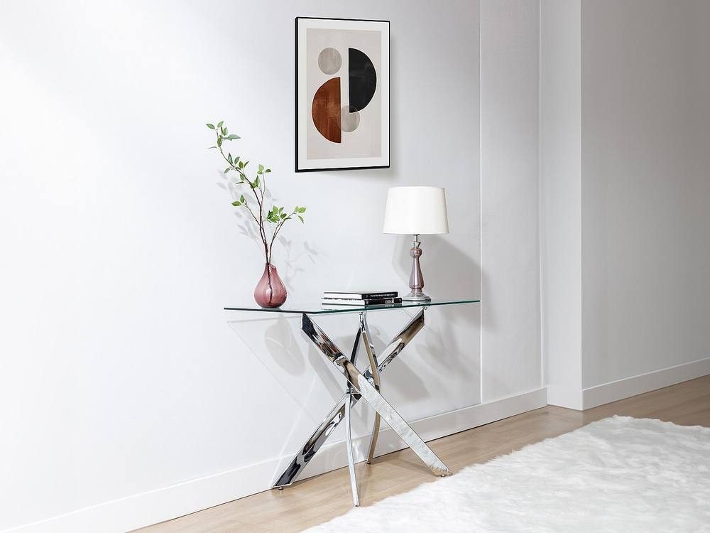 Vente-unique Tempered Glass & Chromed Metal Console Table - Transparent - COSIMA in Clear