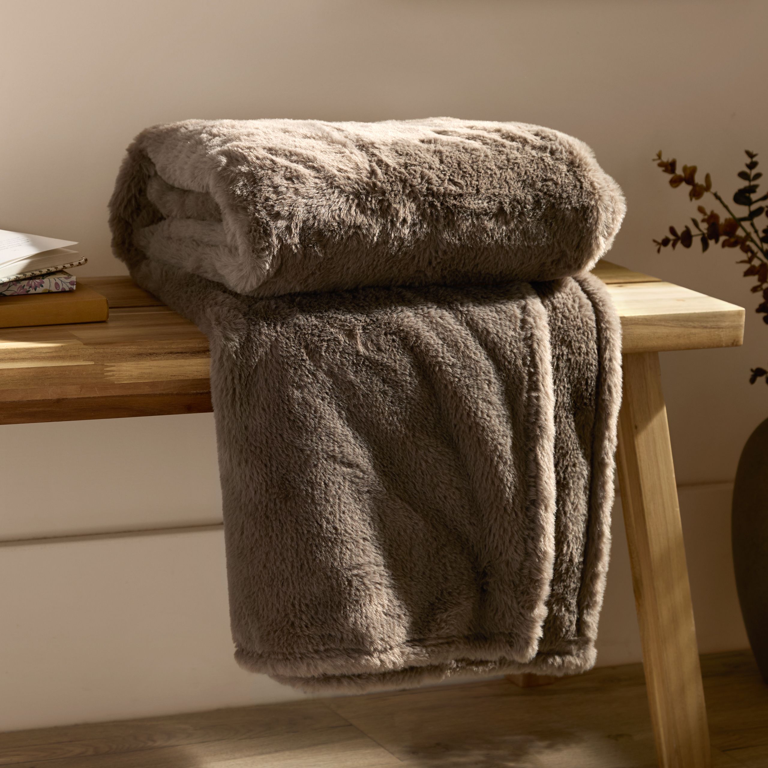 Furn Kallu Reversible Faux-Fur Throw in Brown