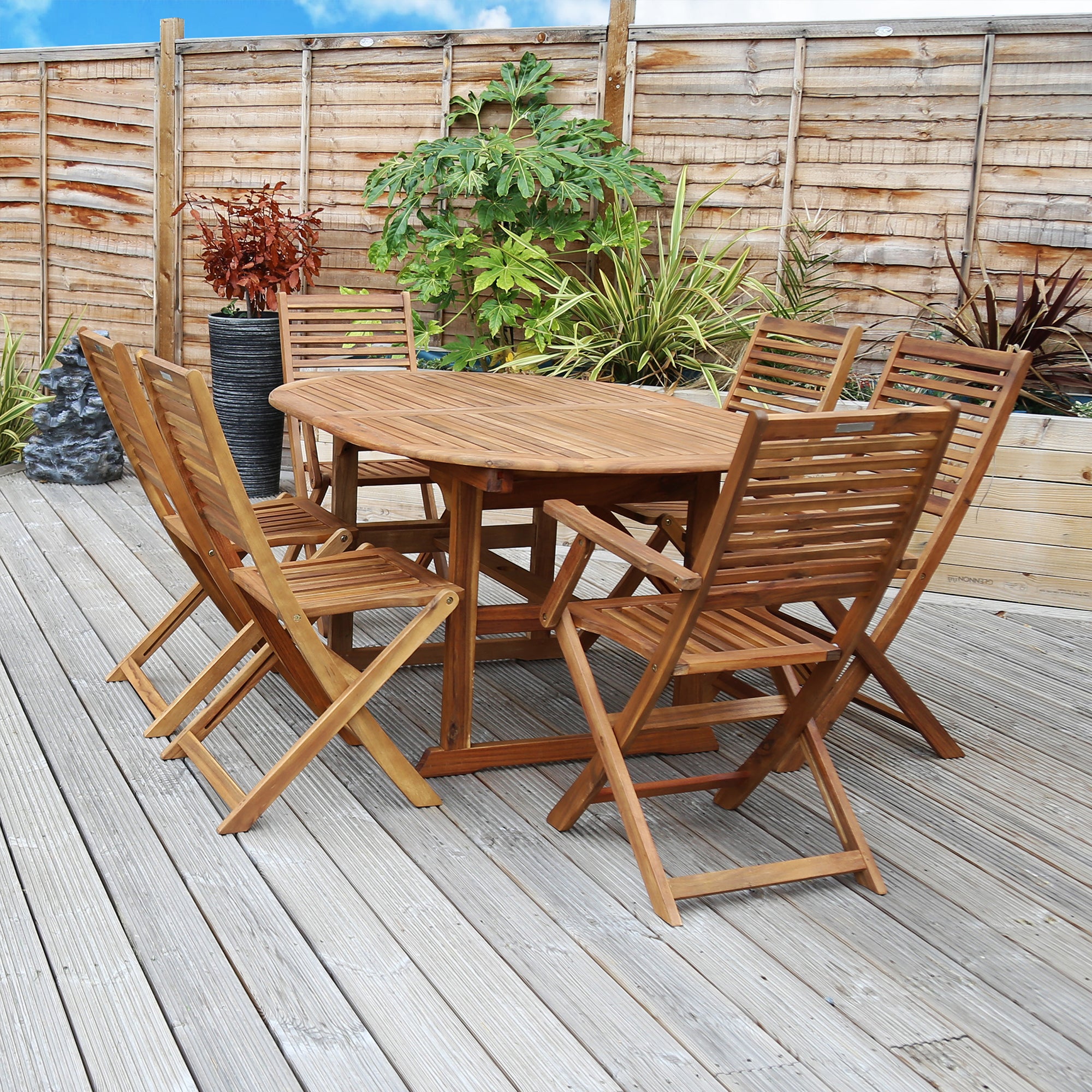 Acacia 6 Seater Extendable Dining Set Brown