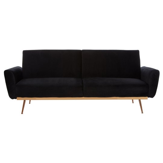Eltanin Black Velvet Sofa Bed With Metallic Gold Legs