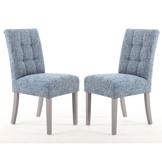 Catria Dining Chair In Oxford Blue With Grey Legs In A Pair
