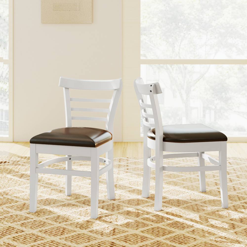 Costway Modern Dining Chair Set of 2 PU Leather Upholstered Kitchen Chair in White