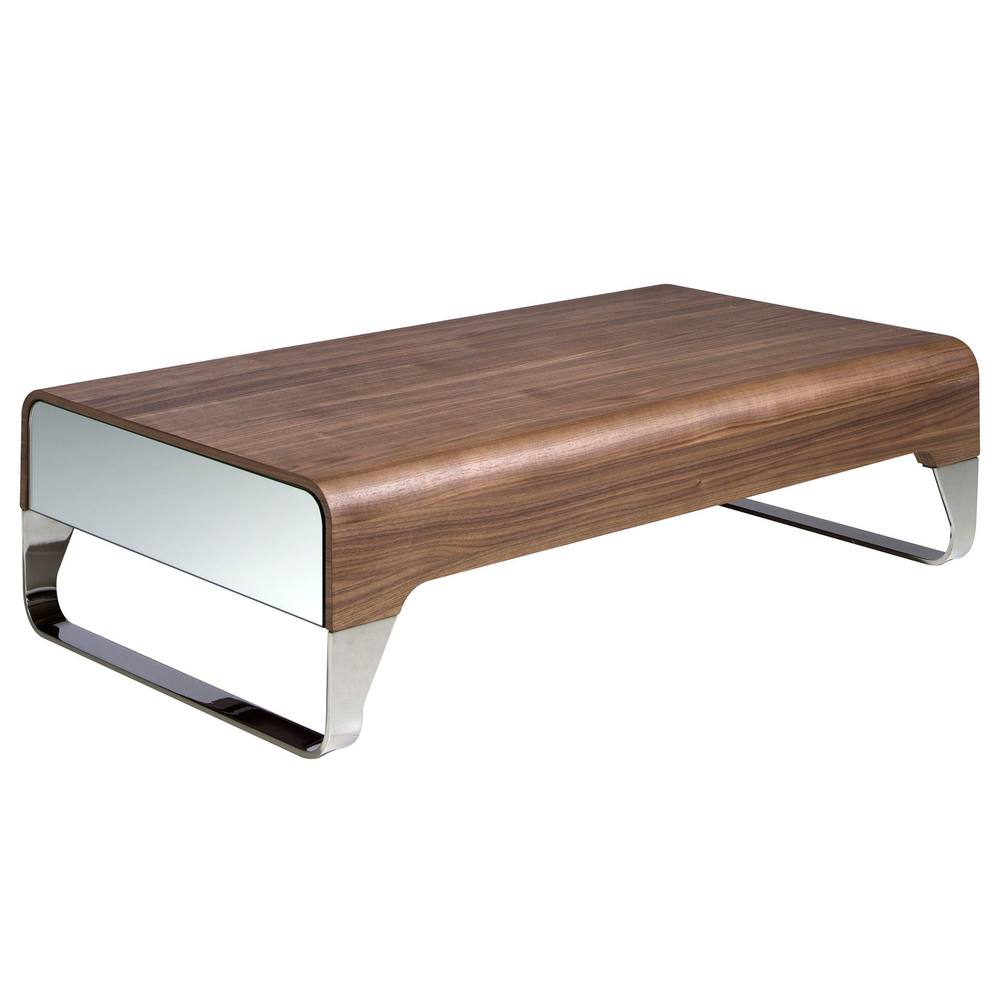 Angel Cerda Rectangular Walnut Coffee Table with Chrome-Plated in Brown