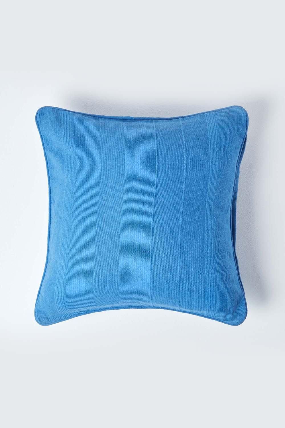Homescapes Cotton Rajput Ribbed Cushion Cover in Blue