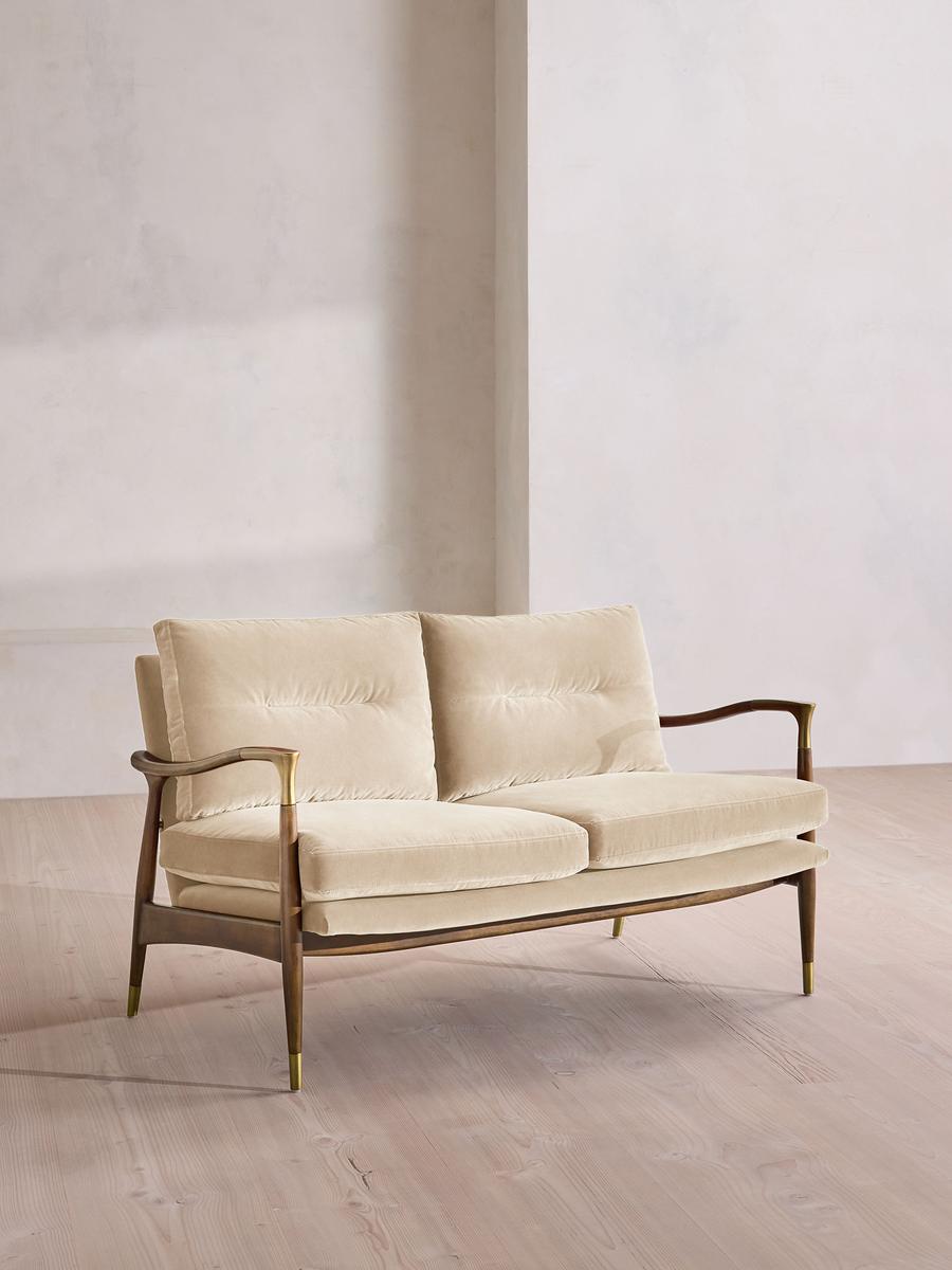Theodore Two Seater Sofa, Velvet, Porcelain