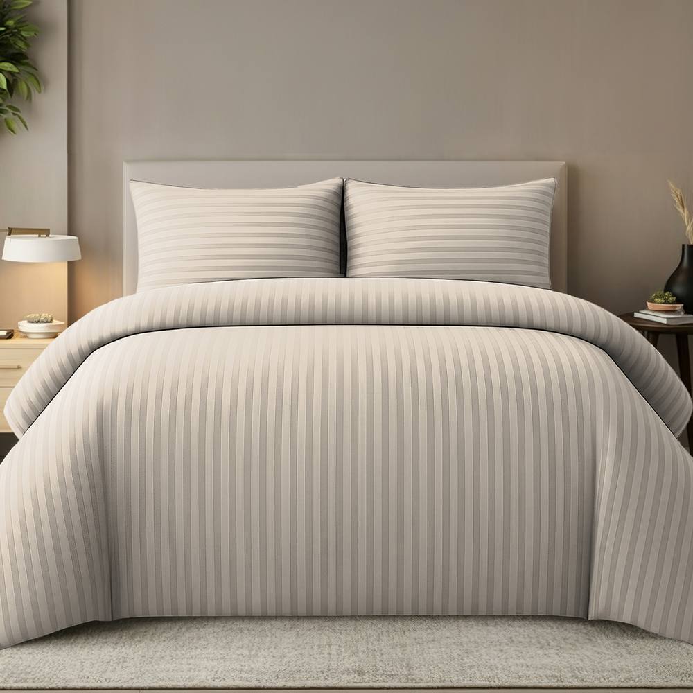 Grace Embossed Satin Stripe Duvet Cover Sets in Taupe