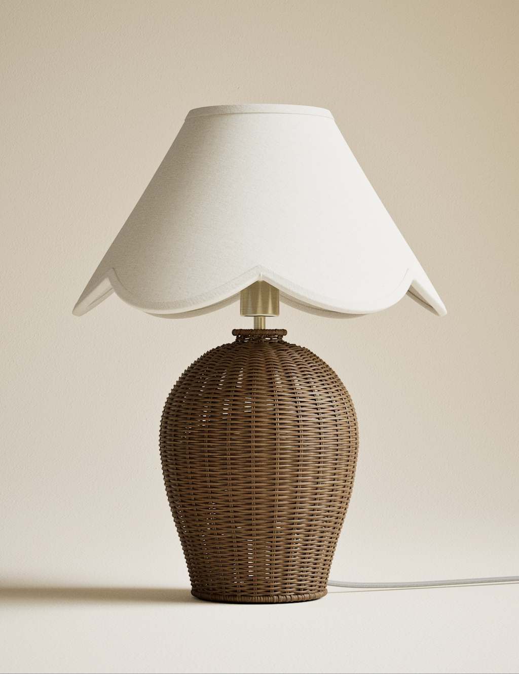 M&S Wicker Scallop Shade Table Lamp Brown