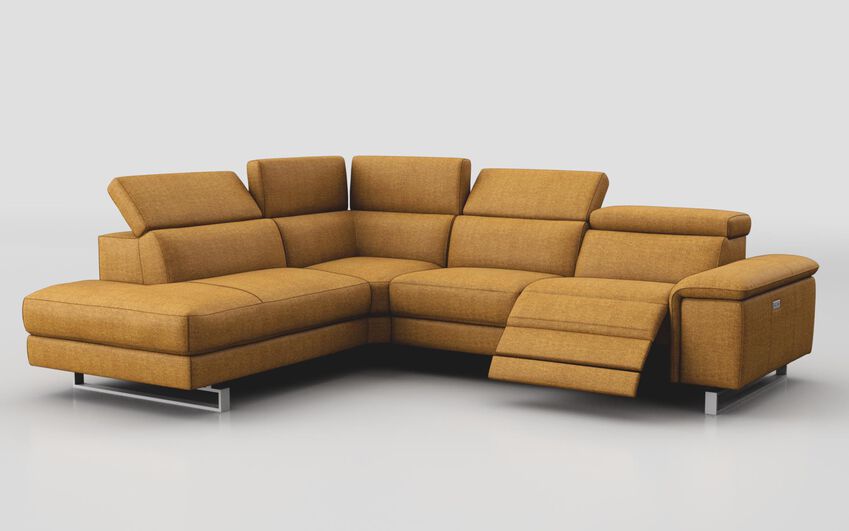 Yellow Fabric Viserba 2 Corner 3 with Right Hand Facing Power Recliner, Left Hand Facing Chaise & Manual Head Tilt