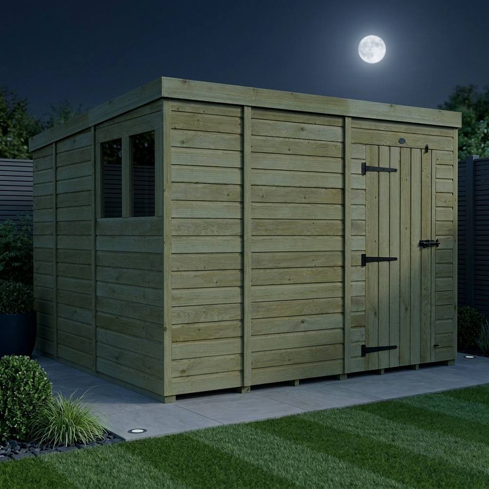 Buttercup Farm 9ft x 9ft Pent Garden Shed Single Door With Windows - Timber in Brown 3