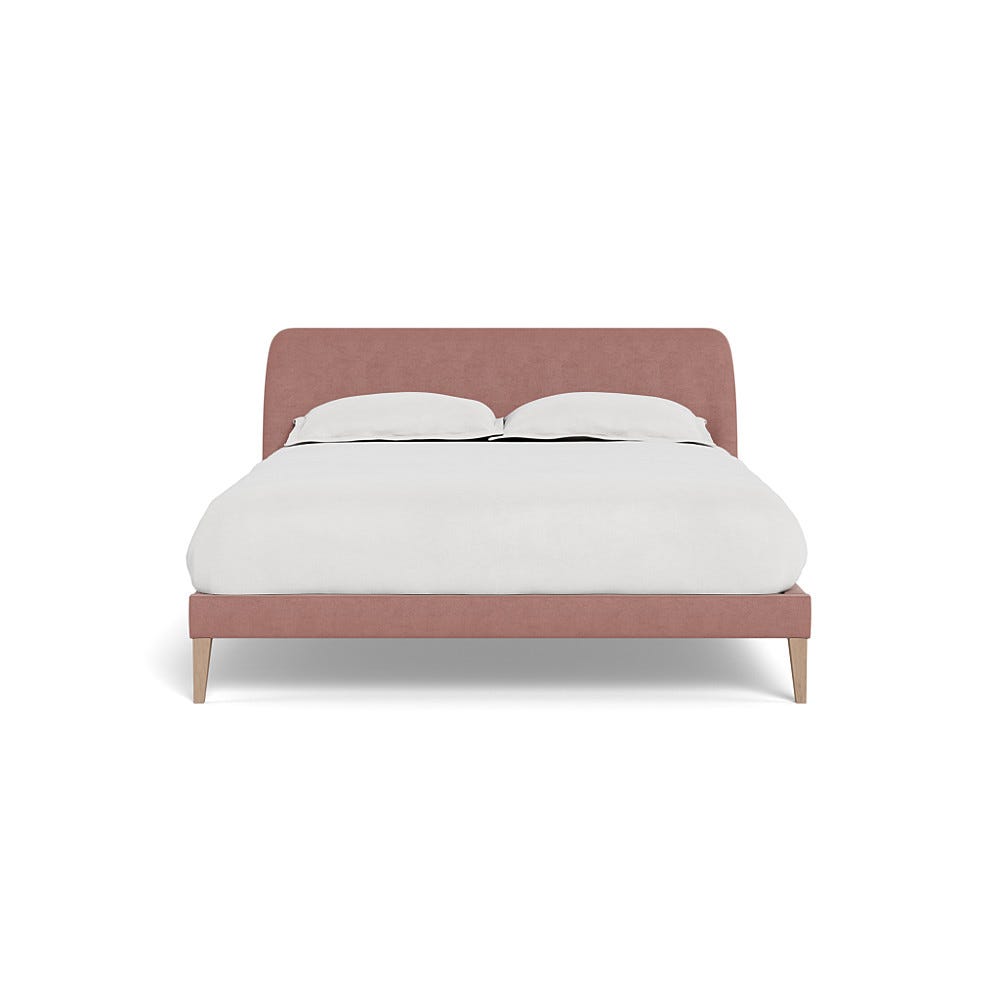 Heal's Wallis Bedstead King Smart Luxe Velvet Dusky Pink Natural Oak Feet 2