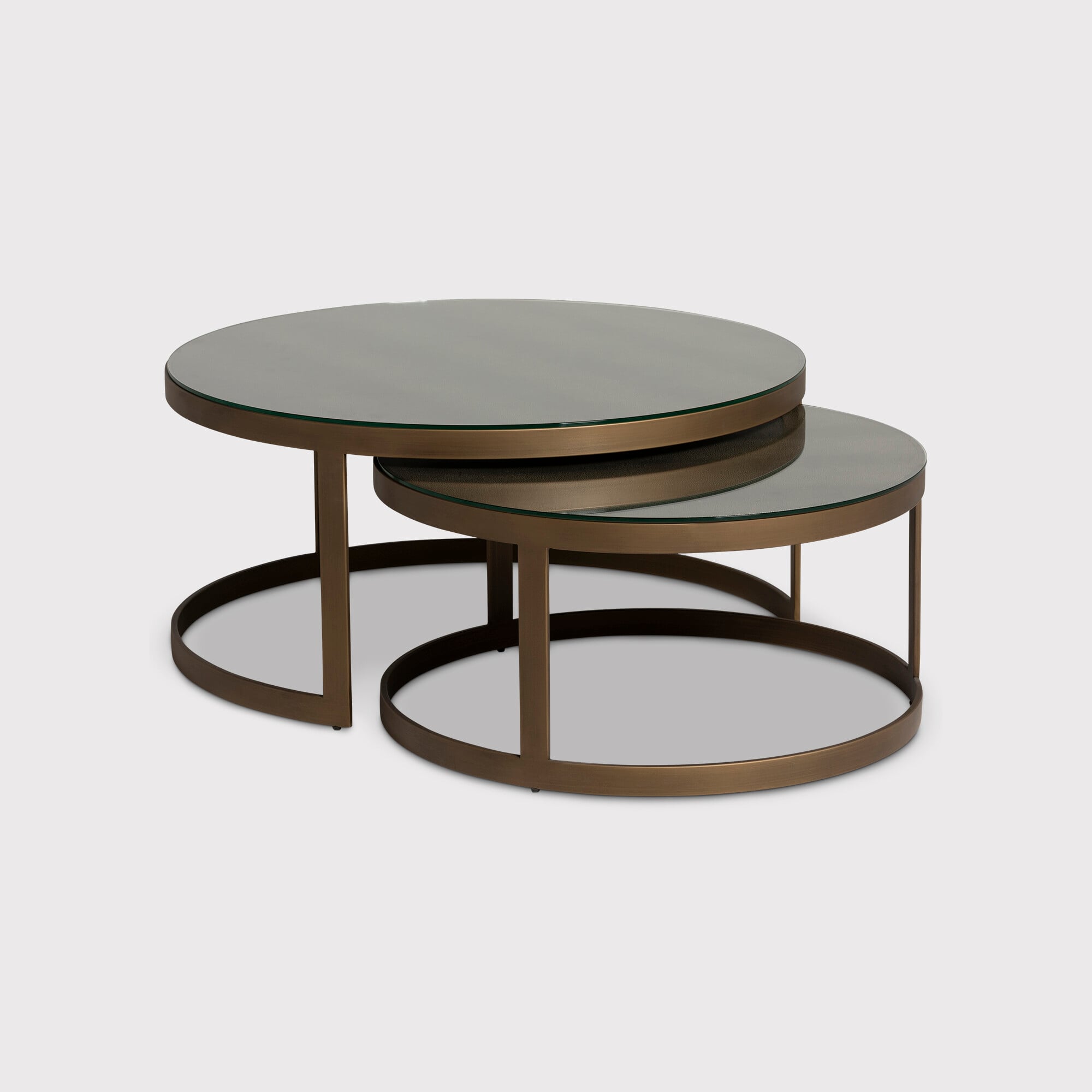 Nerina Set Of 2 Coffee Tables With Glass Top, Round, Gold Metal | Barker & Stonehouse