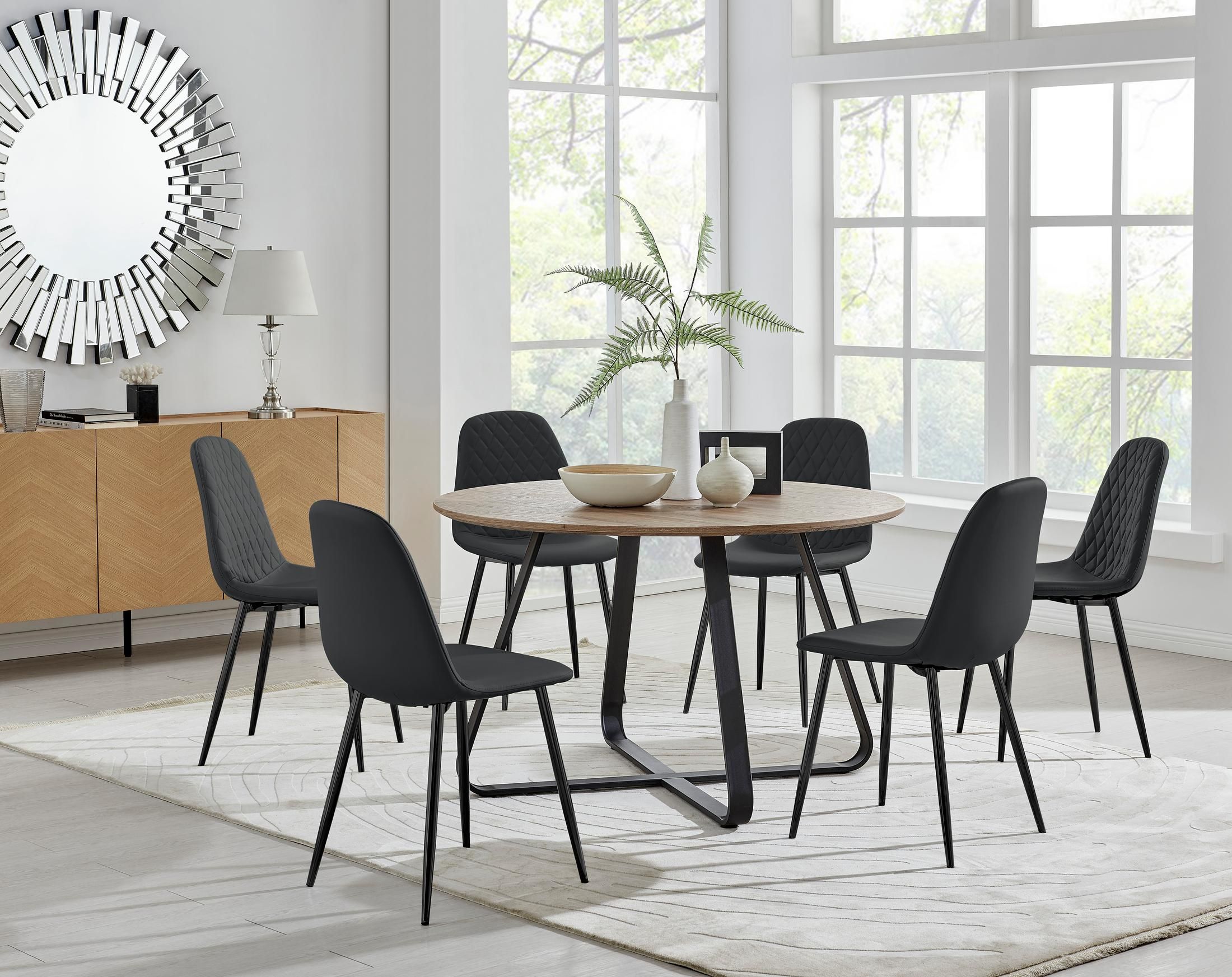 FurnitureboxUK Santorini Brown Round Dining Table & 6 Corona Black Leg Chairs