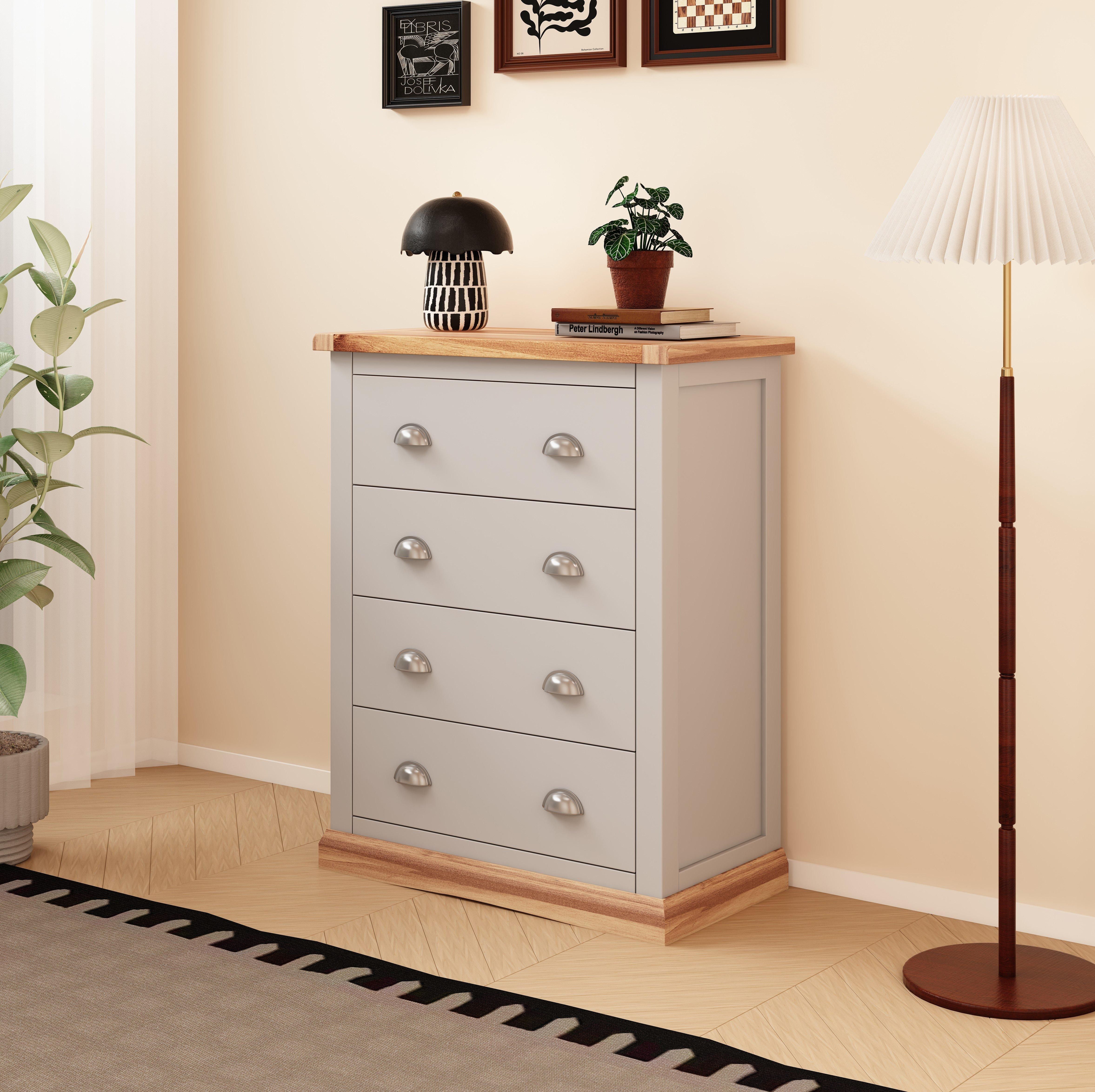 Cabinet Bits Bomporto 4 Drawer Chest of Drawers Chrome Cup Handle in Light Grey