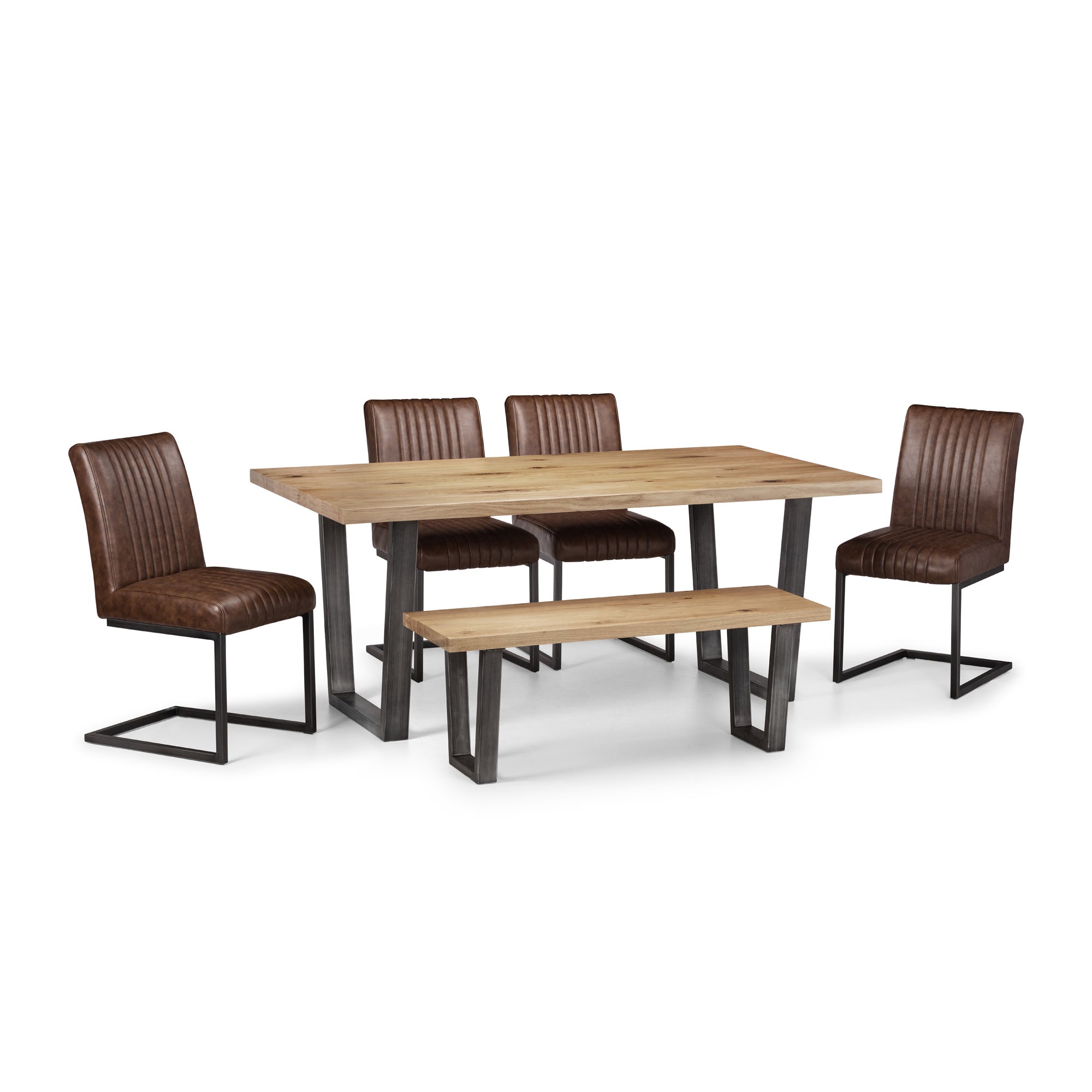 Brooklyn Oak Dining Table Set with 4 Chairs and Bench Oak
