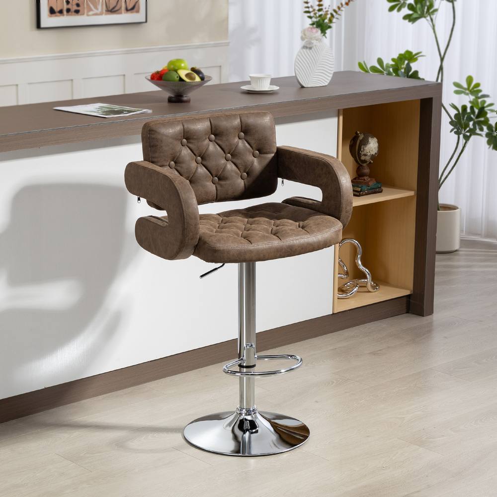 HOMCOM Adjustable Height Barstool Steel Pole PU Leather Bistro in Dark Brown