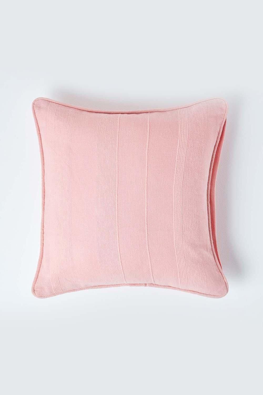 Homescapes Cotton Rajput Ribbed Cushion Cover in Pink
