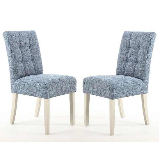 Catria Dining Chair In Oxford Blue With Cream Legs In A Pair