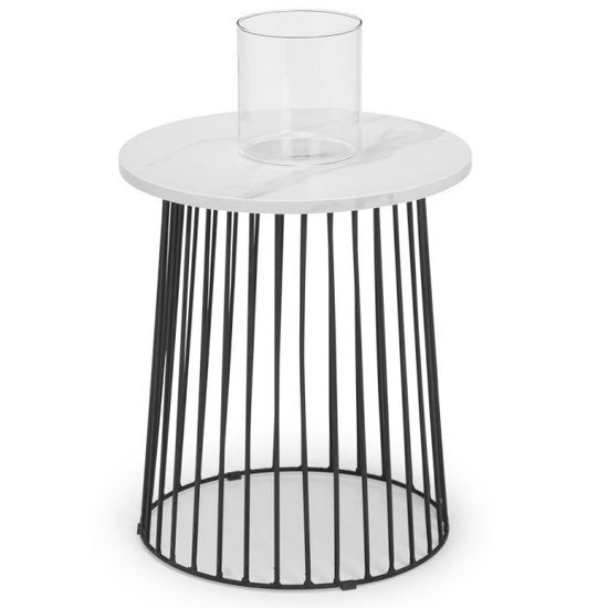 Broadway Round Wooden Lamp Table In White Marble Effect