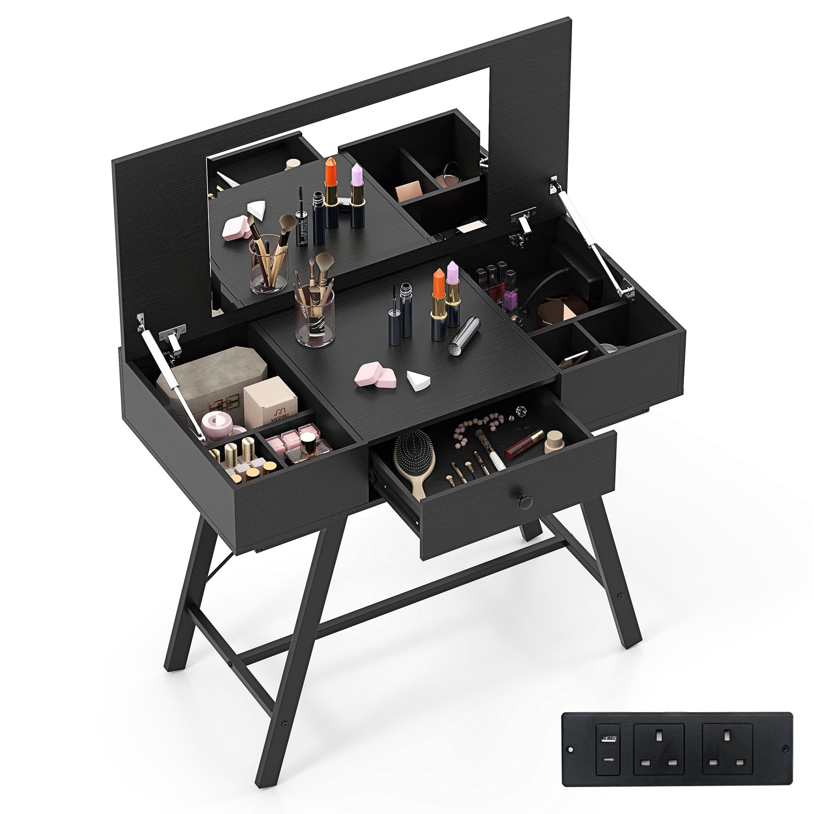 Costway Vanity Desk Flip Top Vanity Table with Mirror in Black