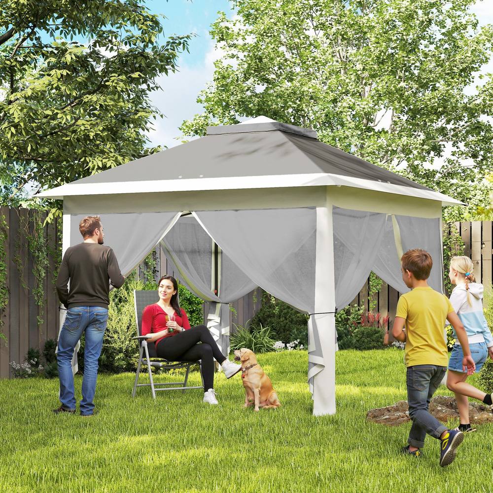 OUTSUNNY Pop Up Gazebo Height Adjustable Canopy Tent w/ Carrying Bag in Dark Grey